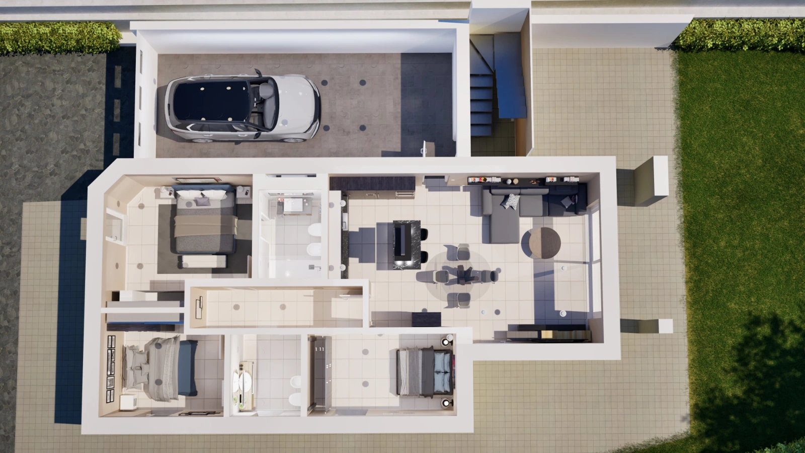 Virtual Rendering Planimetria arredata Villa Bifamiliare | Prosphera