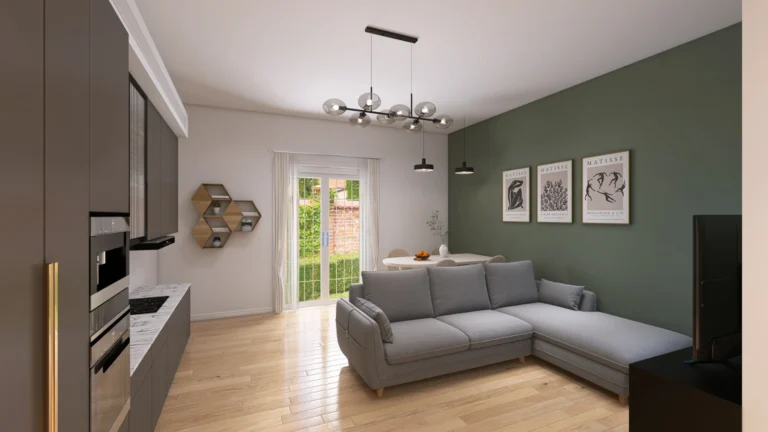 Sala da pranzo Rendering 3D bilocale in Via Caracciolo 70 | Prosphera